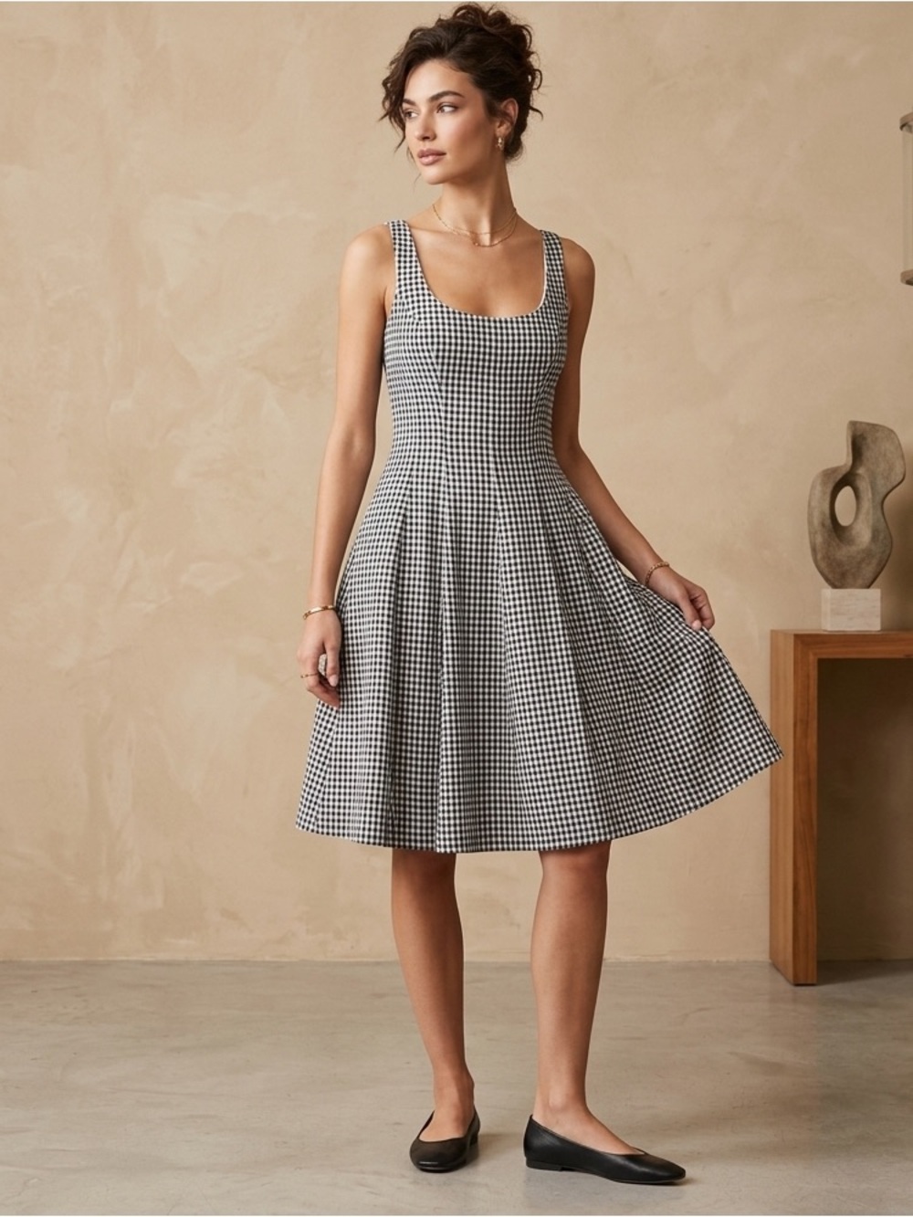 Bailey 44 Sz 6 Black Gingham Linen Blend A-Line Mini Dress Cottagecore Summer